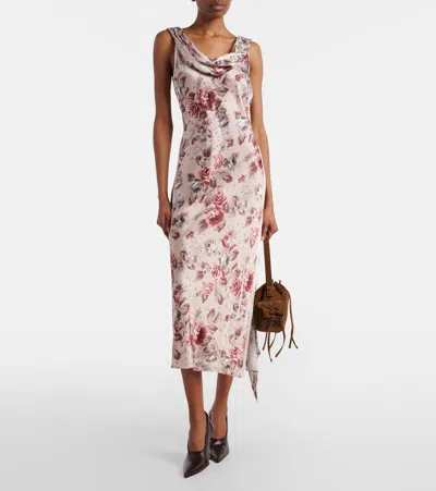 Acne Studios Womens Multi Beige Dotti Floral-print Satin Midi Dress In Multi
