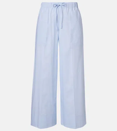Totême Womens Sky Logo-embroidered Wide-leg Cotton And Linen Trousers In Blue