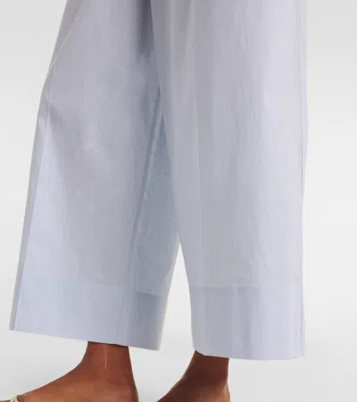 Totême Womens Sky Logo-embroidered Wide-leg Cotton And Linen Trousers In Blue