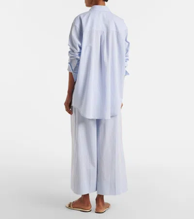 Totême Womens Sky Logo-embroidered Wide-leg Cotton And Linen Trousers In Blue