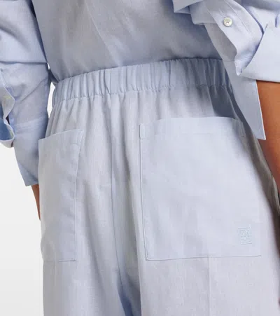 Totême Womens Sky Logo-embroidered Wide-leg Cotton And Linen Trousers In Blue