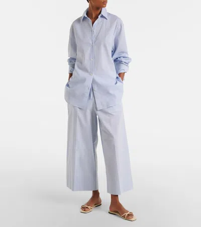 Totême Womens Sky Logo-embroidered Wide-leg Cotton And Linen Trousers In Blue