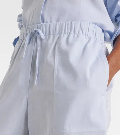 Totême Womens Sky Logo-embroidered Wide-leg Cotton And Linen Trousers In Blue