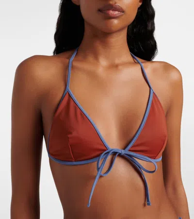 Prada Logo Triangle Bikini Top In Red