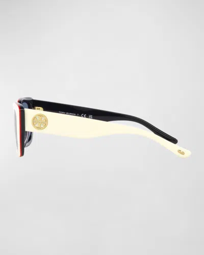 Tory Burch Monogram Acetate Rectangle Sunglasses In Blue