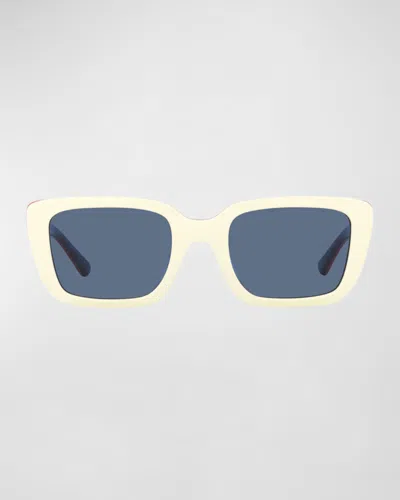 Tory Burch Monogram Acetate Rectangle Sunglasses In Blue
