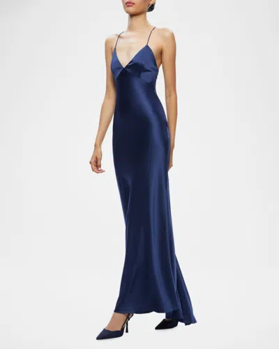 Alice And Olivia Montana Lace-up Satin Slipdress In Blue