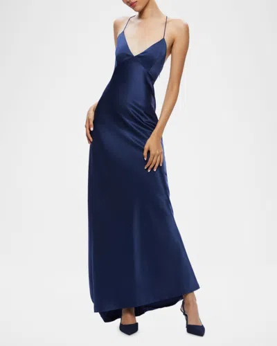 Alice And Olivia Montana Lace-up Satin Slipdress In Blue