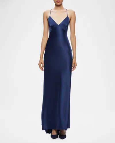 Alice And Olivia Montana Lace-up Satin Slipdress In Blue