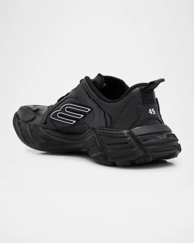 Balenciaga Monday Black Low Top Sneakers With Logo Detail And Embossed Size On The Rear In Leather And Fabric M In Black
