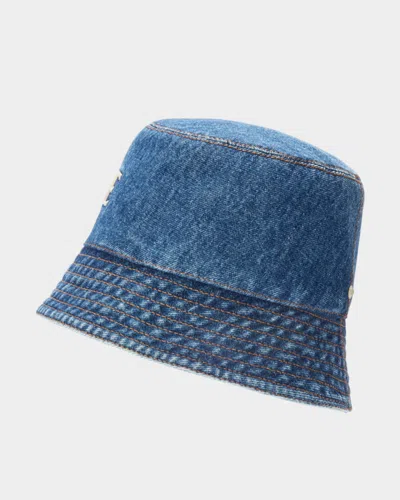 Loewe Denim Bucket Hat With Logo Embroidery In Blue