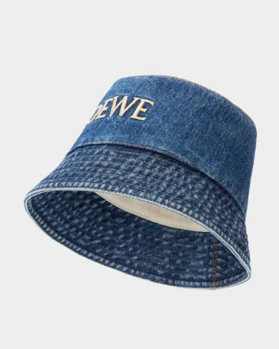 Loewe Denim Bucket Hat With Logo Embroidery In Blue