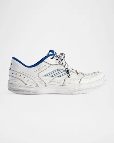 Balenciaga Hamptons Worn-out Sneakers In White And Blue In White