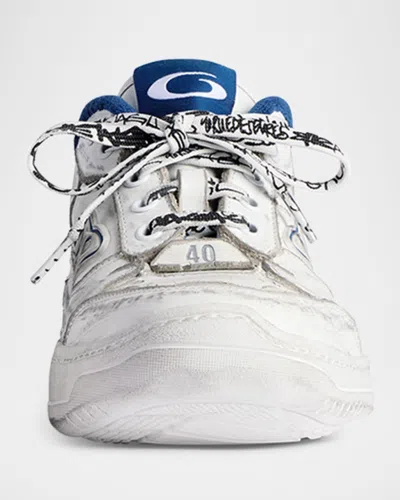 Balenciaga Hamptons Worn-out Sneakers In White And Blue In White