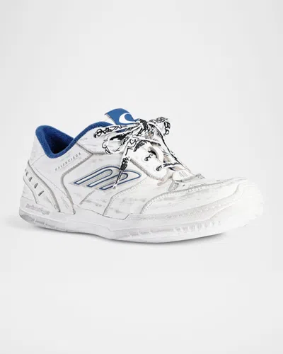 Balenciaga Hamptons Worn-out Sneakers In White And Blue In White