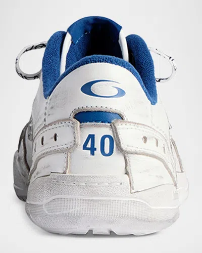 Balenciaga Hamptons Worn-out Sneakers In White And Blue In White