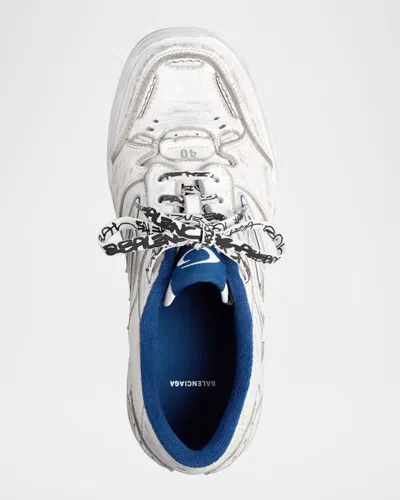 Balenciaga Hamptons Worn-out Sneakers In White And Blue In White