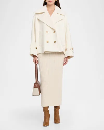 Chloé Oversized Wool Blend Peacoat Chin Strap Collar In Neutral