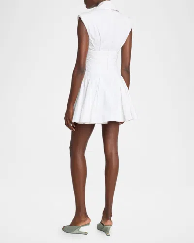 Balmain Belted Pleated Cotton-poplin Mini Dress In White