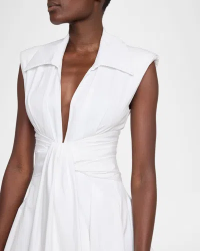 Balmain Belted Pleated Cotton-poplin Mini Dress In White