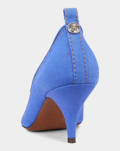 Versace Chic Medium Heeled Pointed Toe Pumps In Blue