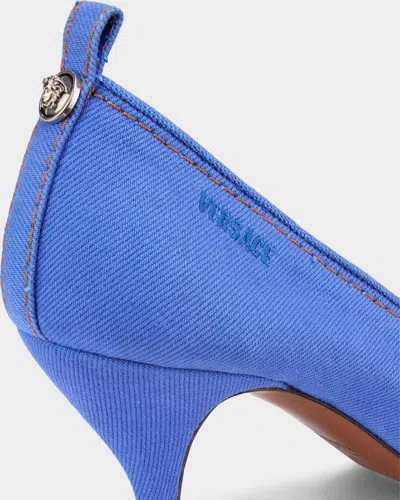 Versace Chic Medium Heeled Pointed Toe Pumps In Blue