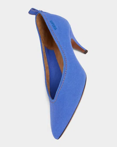 Versace Chic Medium Heeled Pointed Toe Pumps In Blue