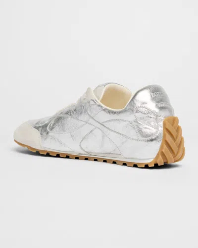 Bottega Veneta Men Silver Laminated Leather Orbit Flash Sneakers In Metallic