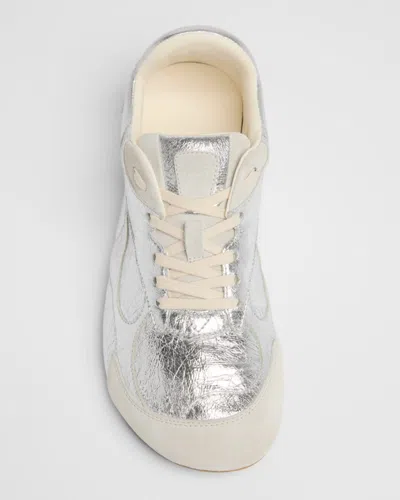 Bottega Veneta Men Silver Laminated Leather Orbit Flash Sneakers In Metallic