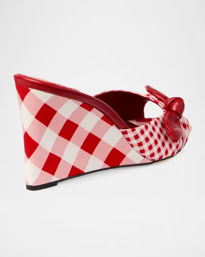 Jimmy Choo Livi 85mm Leather-trimmed Checked Wedge Mules In Red