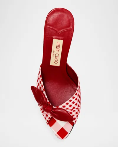 Jimmy Choo Livi 85mm Leather-trimmed Checked Wedge Mules In Red