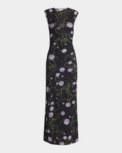 Stella Mccartney Twisted Floral Mesh Body-con Midi Dress In Black