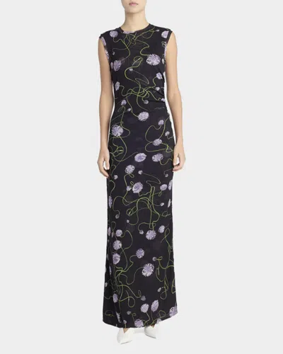 Stella Mccartney Twisted Floral Mesh Body-con Midi Dress In Black