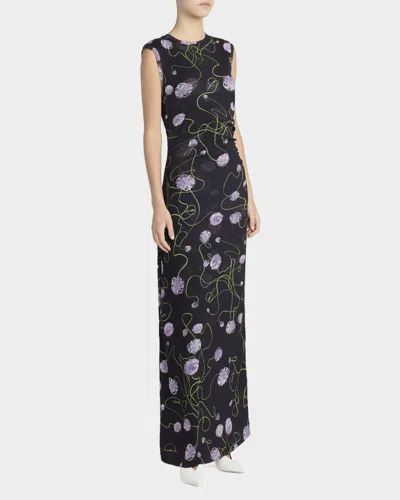 Stella Mccartney Twisted Floral Mesh Body-con Midi Dress In Black