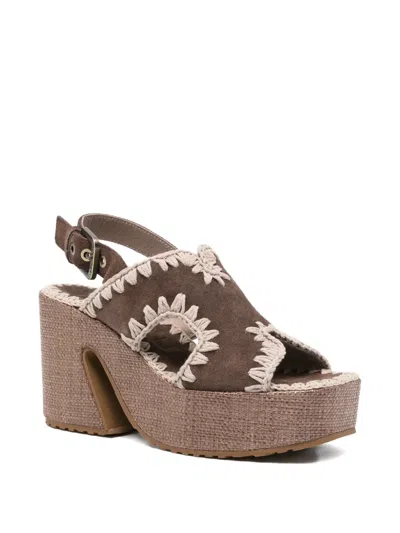 Mou Brown Raffia Ankle Strap Sandals In Brown