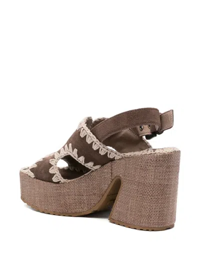 Mou Brown Raffia Ankle Strap Sandals In Brown