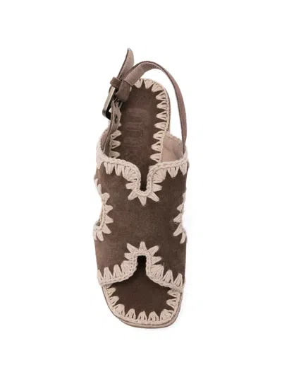 Mou Brown Raffia Ankle Strap Sandals In Brown
