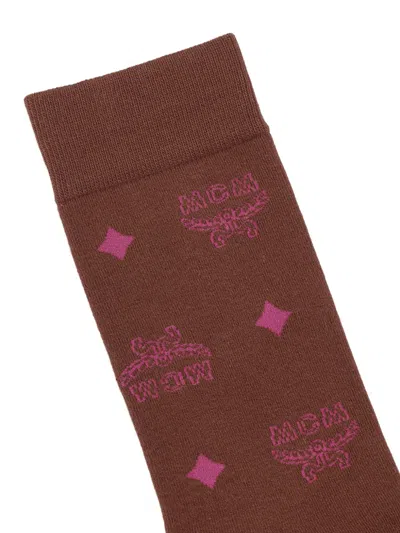 Mcm Monogram Knit Socks In Pink