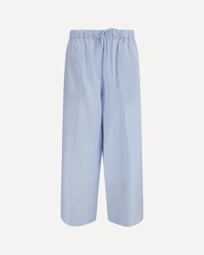 Totême Womens Sky Logo-embroidered Wide-leg Cotton And Linen Trousers In Blue