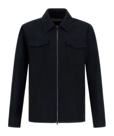 Herno Shacket In 3 Layers Denim Effect In Black