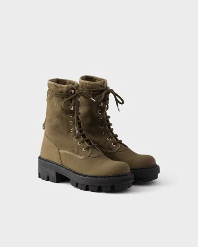 Prada Canvas Ankle Boots Chunky Sole Eyelets In Green