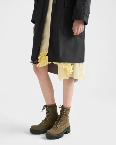 Prada Canvas Ankle Boots Chunky Sole Eyelets In Green