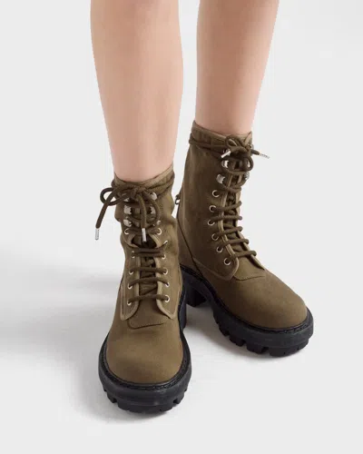 Prada Canvas Ankle Boots Chunky Sole Eyelets In Green