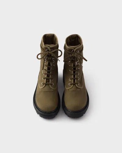 Prada Canvas Ankle Boots Chunky Sole Eyelets In Green