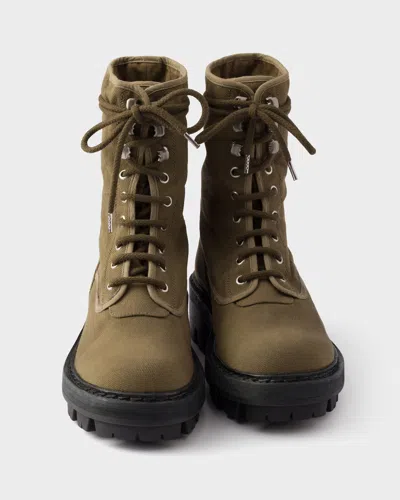 Prada Canvas Ankle Boots Chunky Sole Eyelets In Green