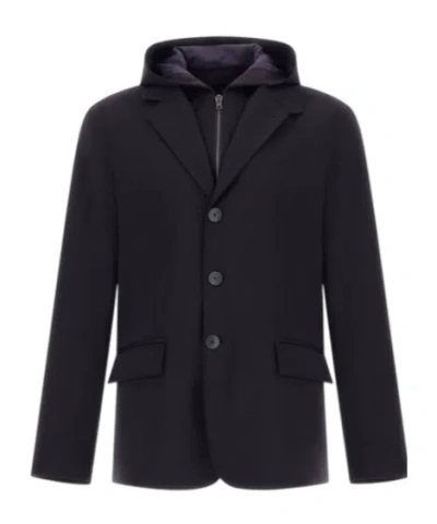 Herno Jersey Blazer Hood Long Sleeves Pockets In Black