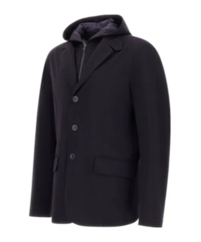 Herno Jersey Blazer Hood Long Sleeves Pockets In Black