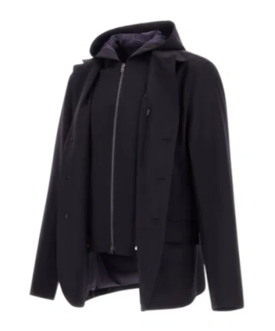 Herno Jersey Blazer Hood Long Sleeves Pockets In Black