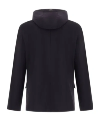 Herno Jersey Blazer Hood Long Sleeves Pockets In Black