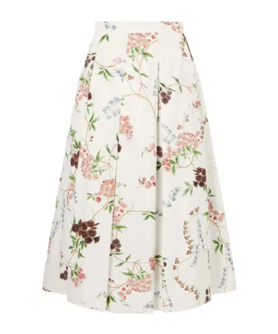 Erdem Chintz Floral Pleated Organic Cotton Poplin A-line Midi Skirt In Burgundy